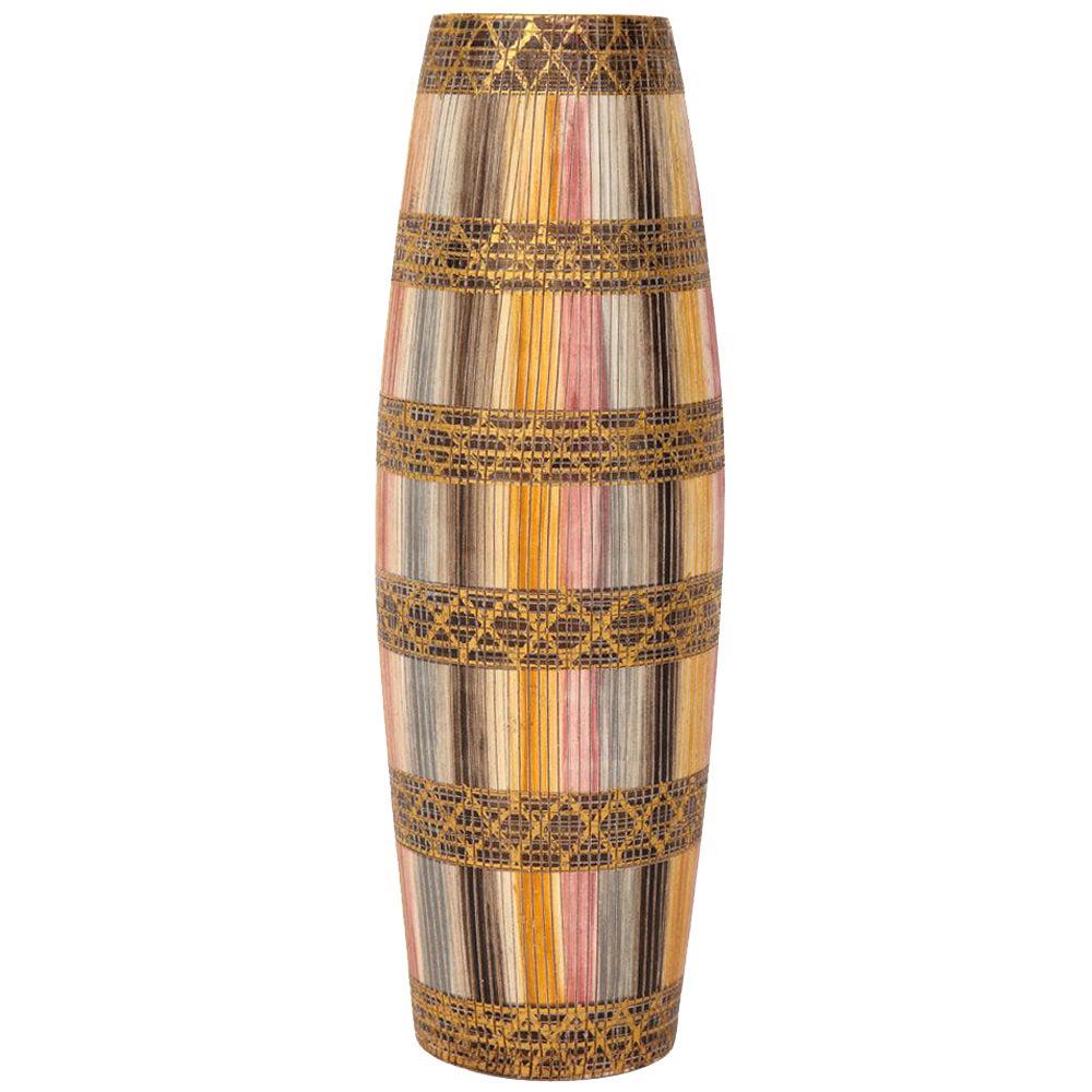 Bitossi Seta Vase, Ceramic, Pink, Gold and Blue, Signed