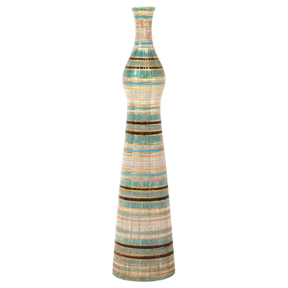 Bitossi Seta Vase, Ceramic, Stripes, Gold, Blue, Black, Signed