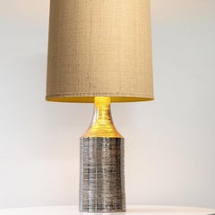 Bitossi Silver Ceramic Lamp, Custom Beige Lampshade by R. Houben