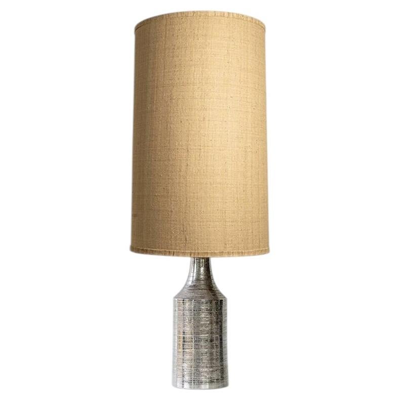 Bitossi Silberne Keramiklampe, Beigefarbener Lampenschirm von R. Houben im Angebot