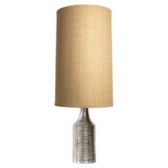Bitossi Silver Ceramic Lamp, Custom Beige Lampshade by R. Houben