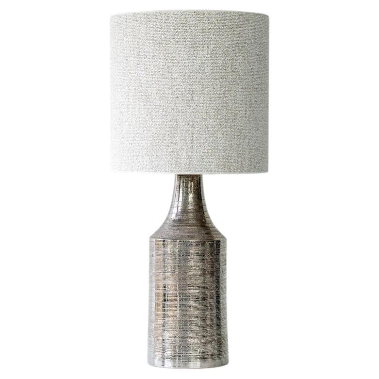 Bitossi Silver Ceramic Lamp, Custom Natural Lampshade by R. Houben