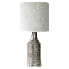 Bitossi Silver Ceramic Lamp, Custom Natural Lampshade by R. Houben