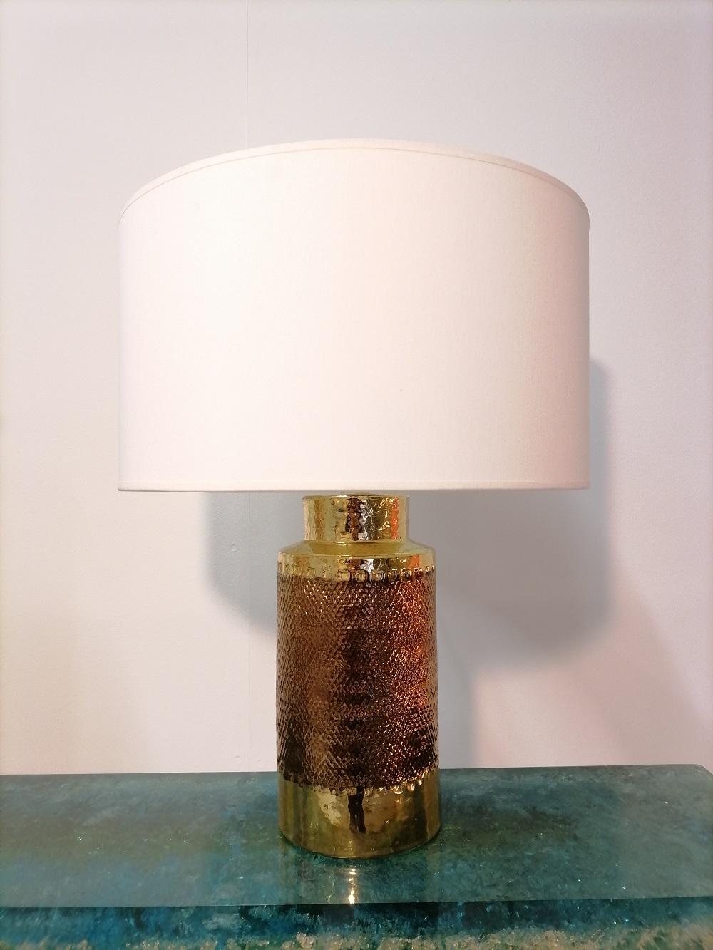 Bitossi Stoneware Chamotte Gold Table Lamp, Italy, 1970 5