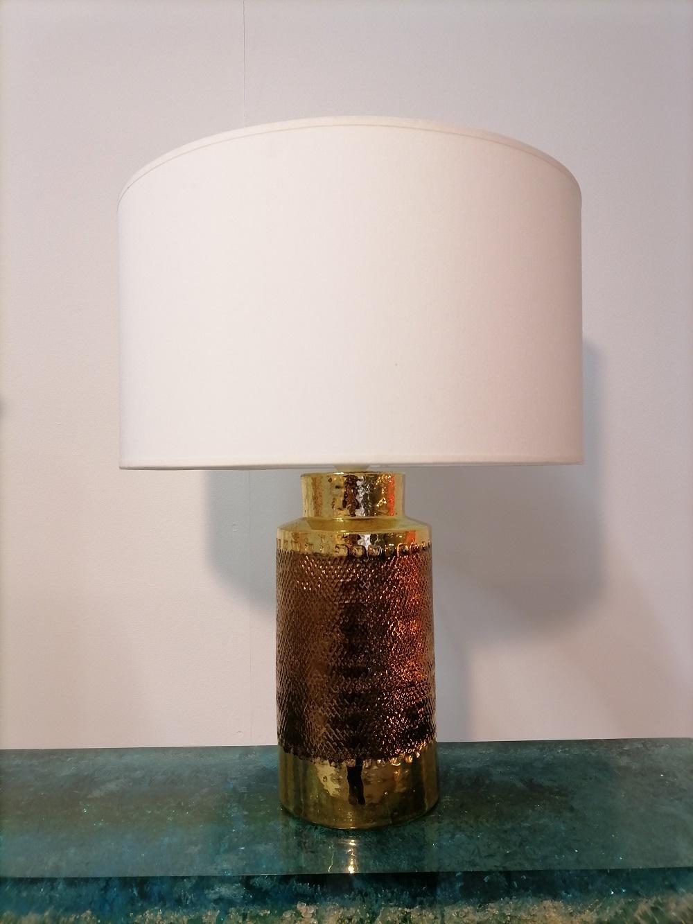 Bitossi Stoneware Chamotte Gold Table Lamp, Italy, 1970 6