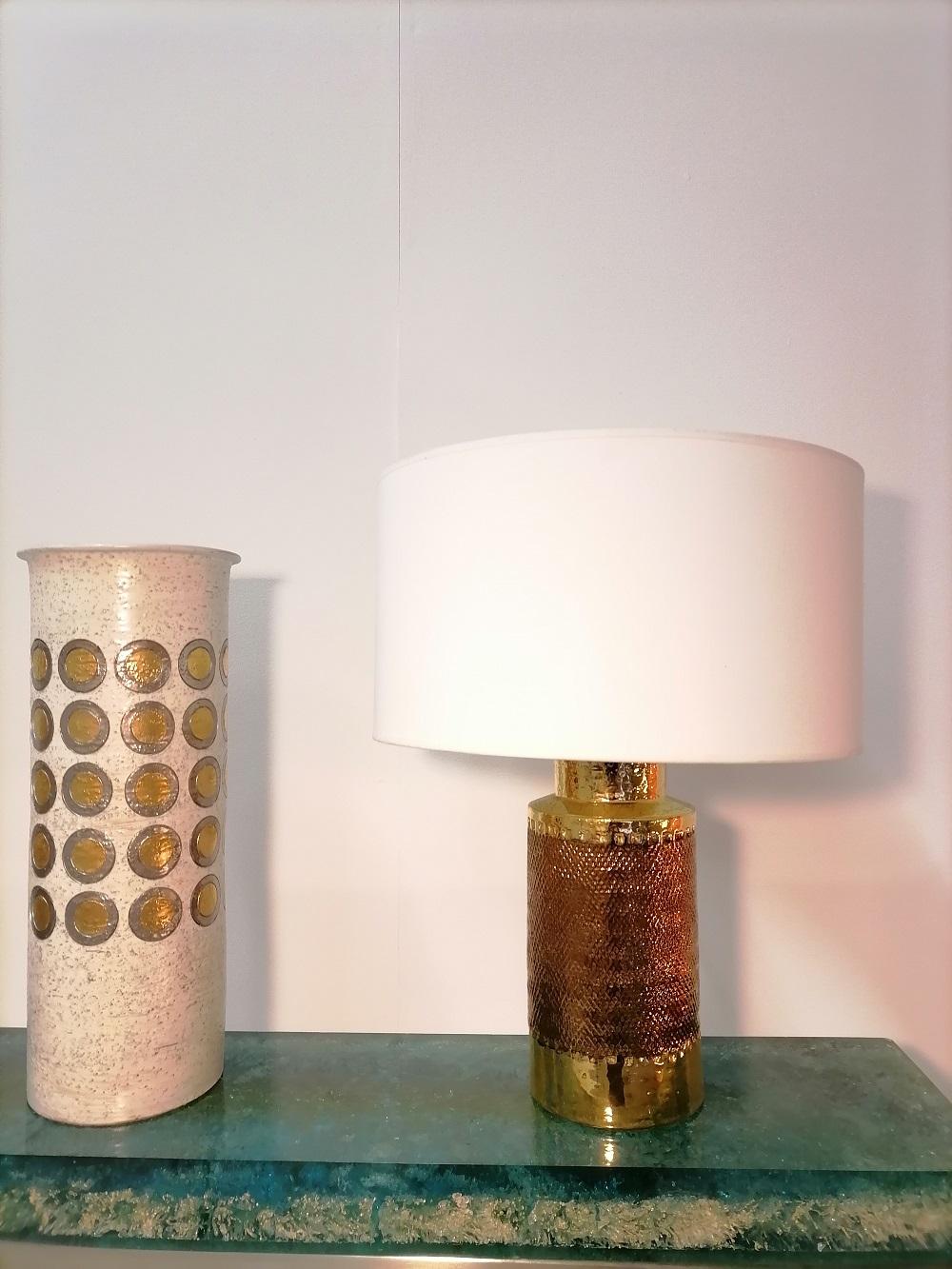 Bitossi Stoneware Chamotte Gold Table Lamp, Italy, 1970 9