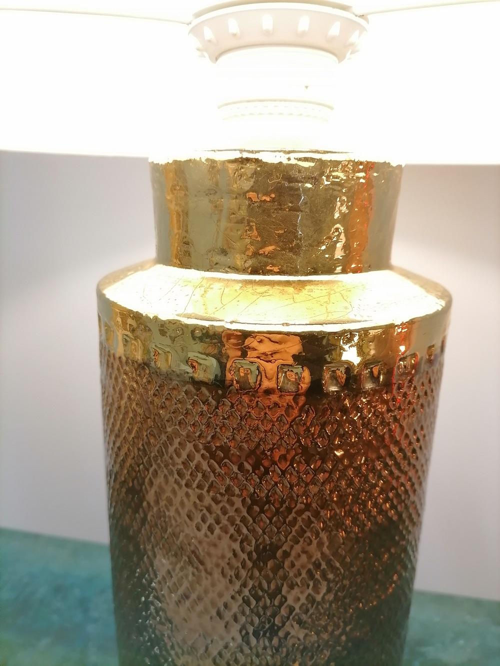 Late 20th Century Bitossi Stoneware Chamotte Gold Table Lamp, Italy, 1970
