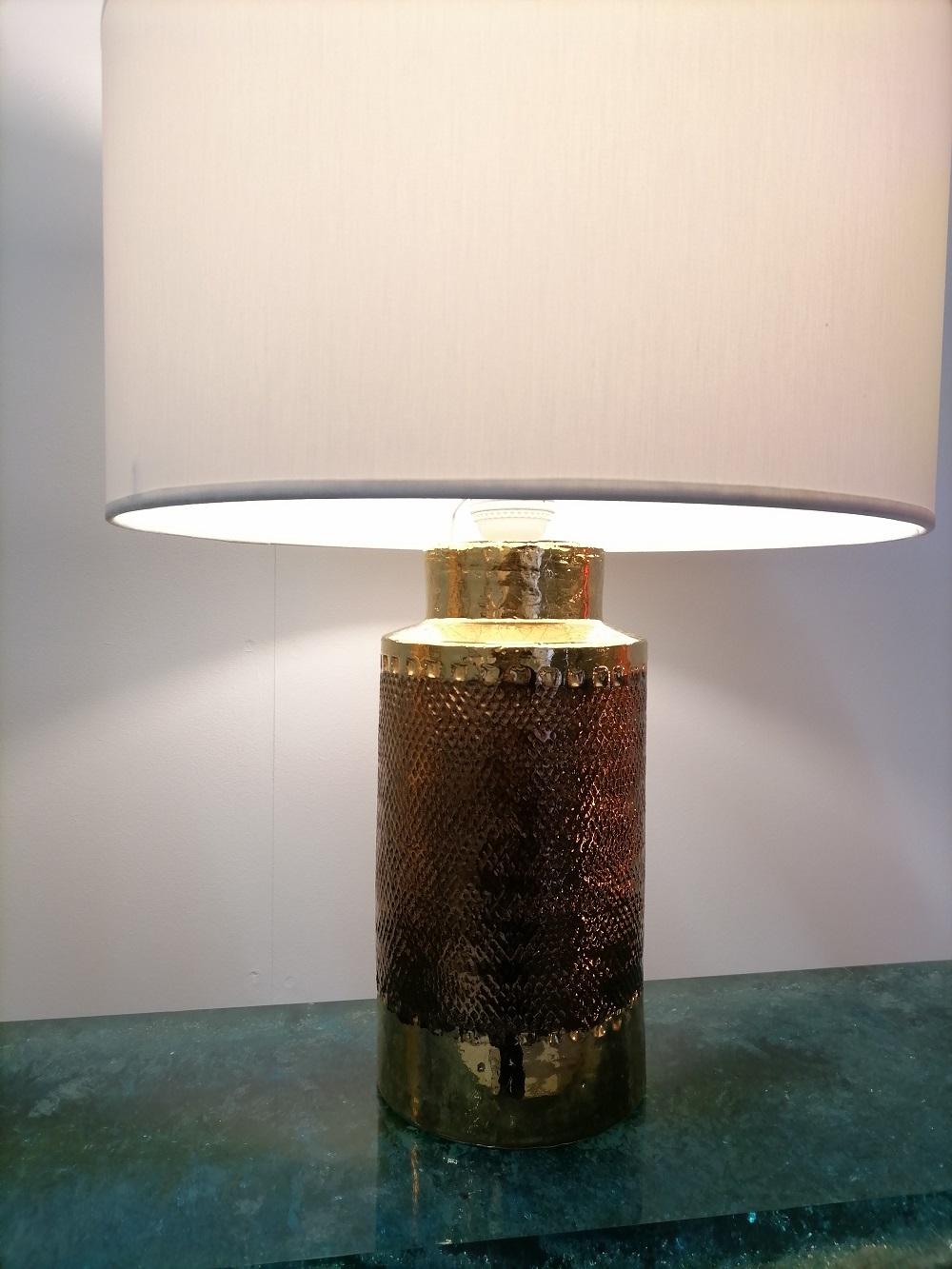 Bitossi Stoneware Chamotte Gold Table Lamp, Italy, 1970 1
