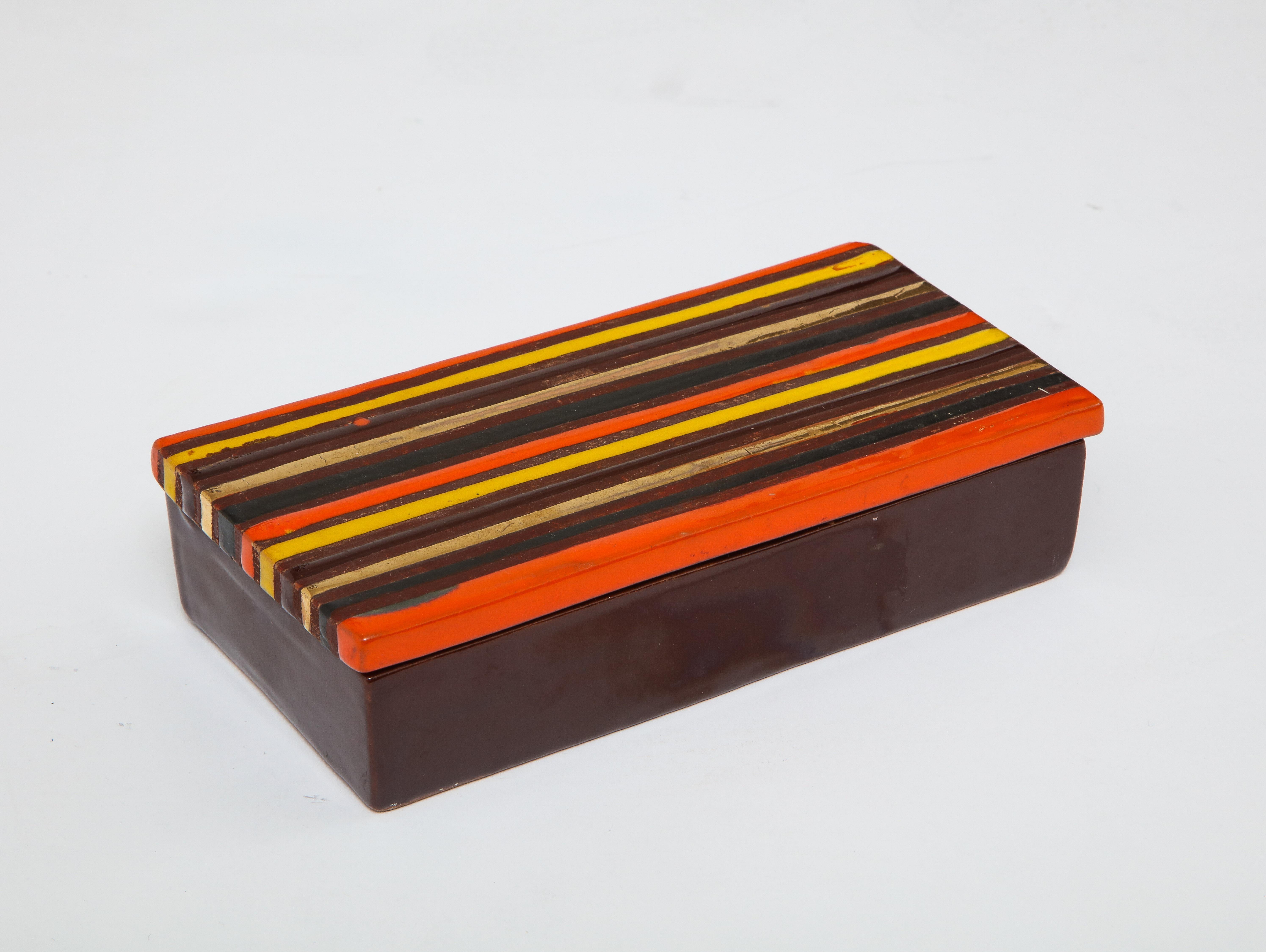 Mid-Century Modern Bitossi Striped Ceramic Box, Signed For Sale