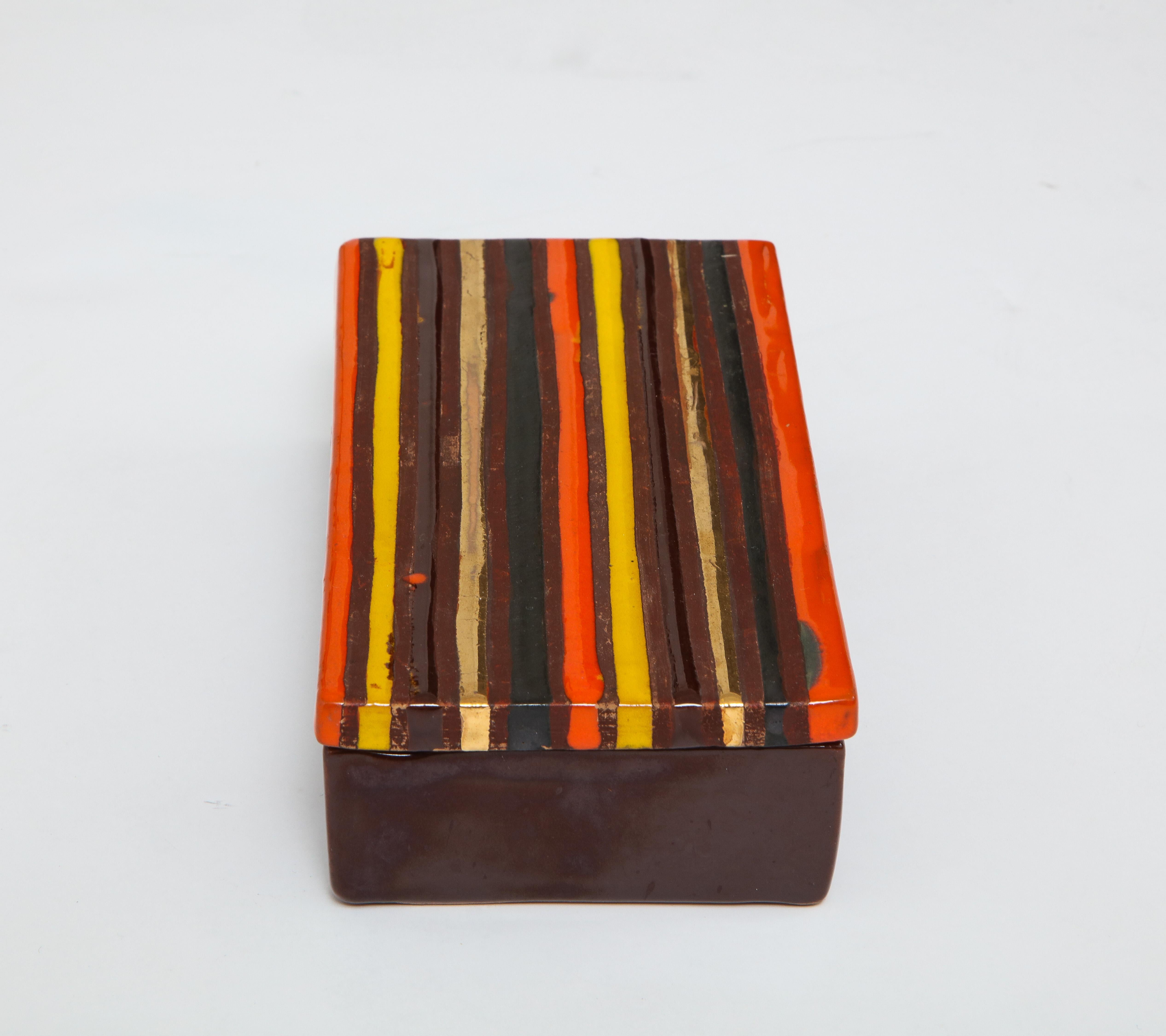 Italian Bitossi Striped Ceramic Box, Signed For Sale