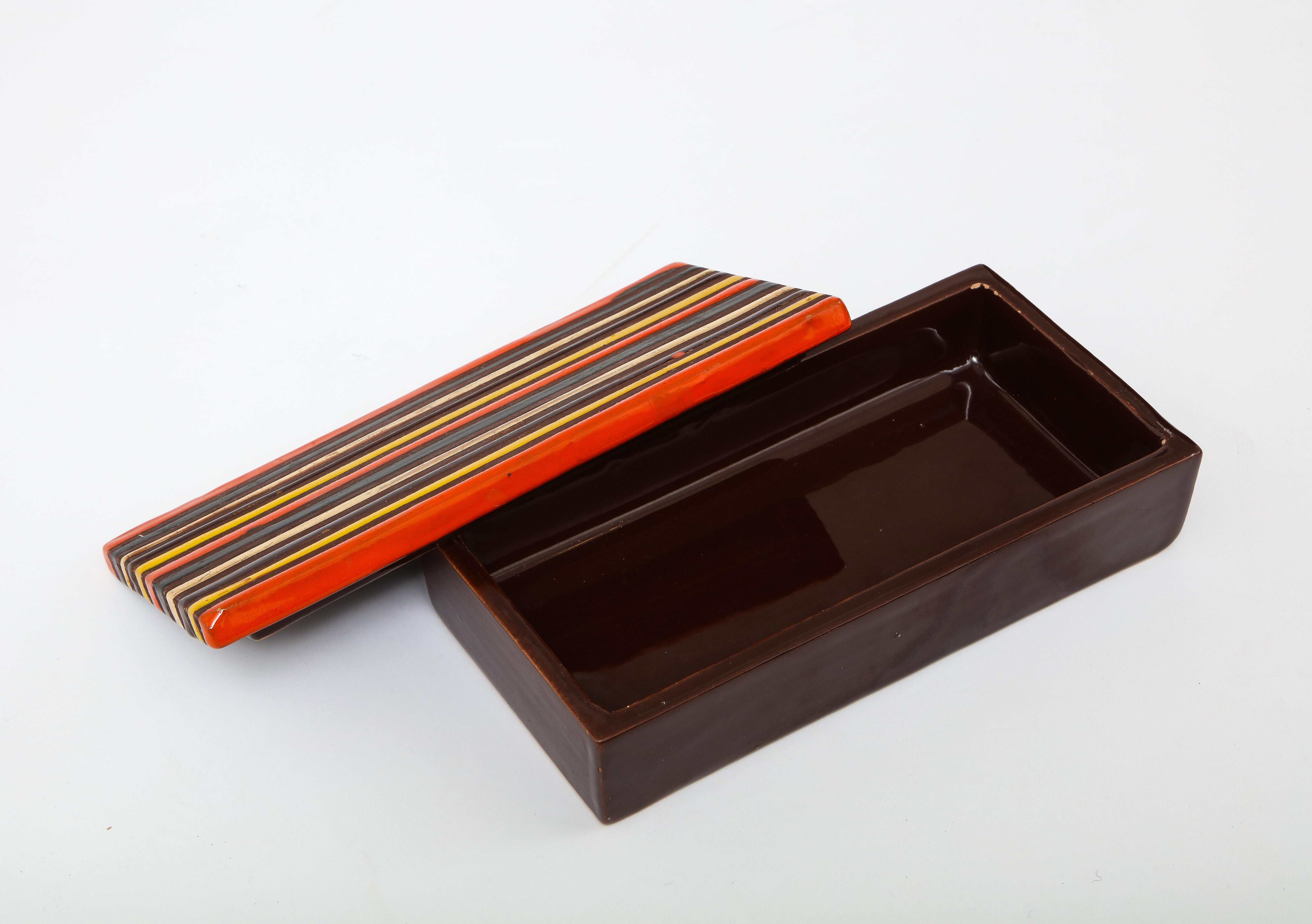 20th Century Bitossi Striped Ceramic Box, Signed For Sale