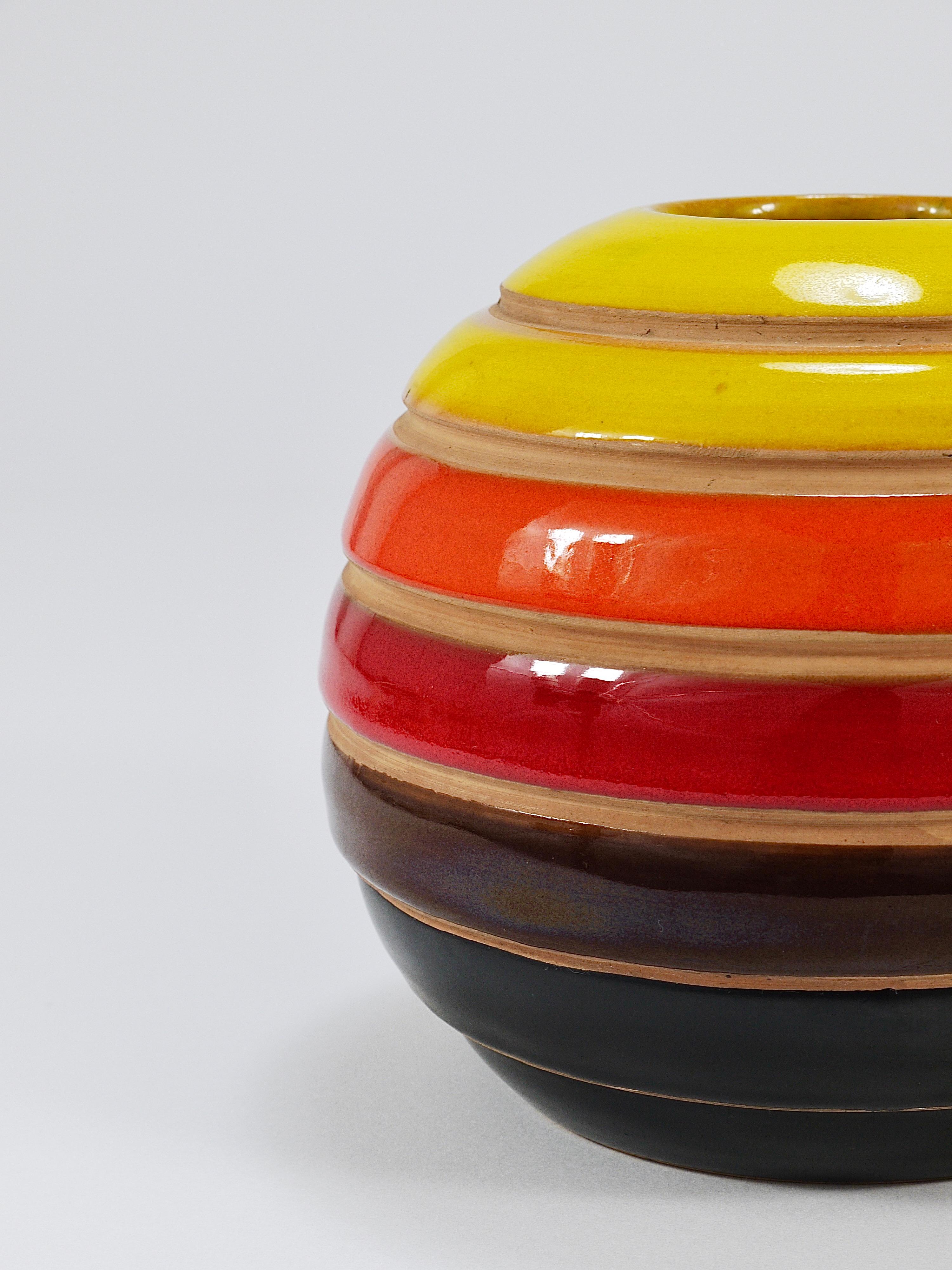 Gestreifte Mid-Century-Kugelvase aus Keramik von Aldo Londi Bitossi, Italien, 1960er Jahre im Angebot 6