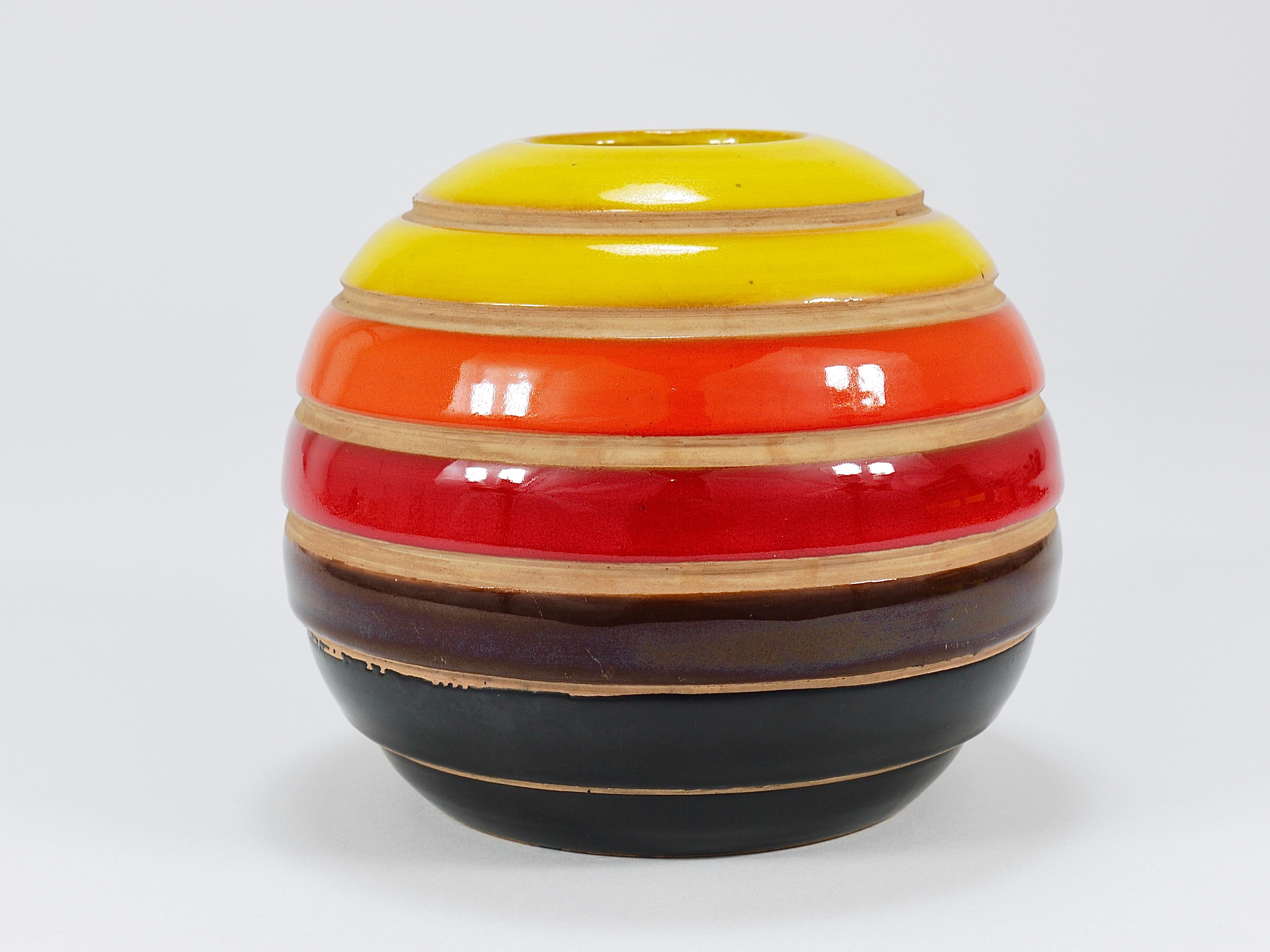 Gestreifte Mid-Century-Kugelvase aus Keramik von Aldo Londi Bitossi, Italien, 1960er Jahre im Angebot 7