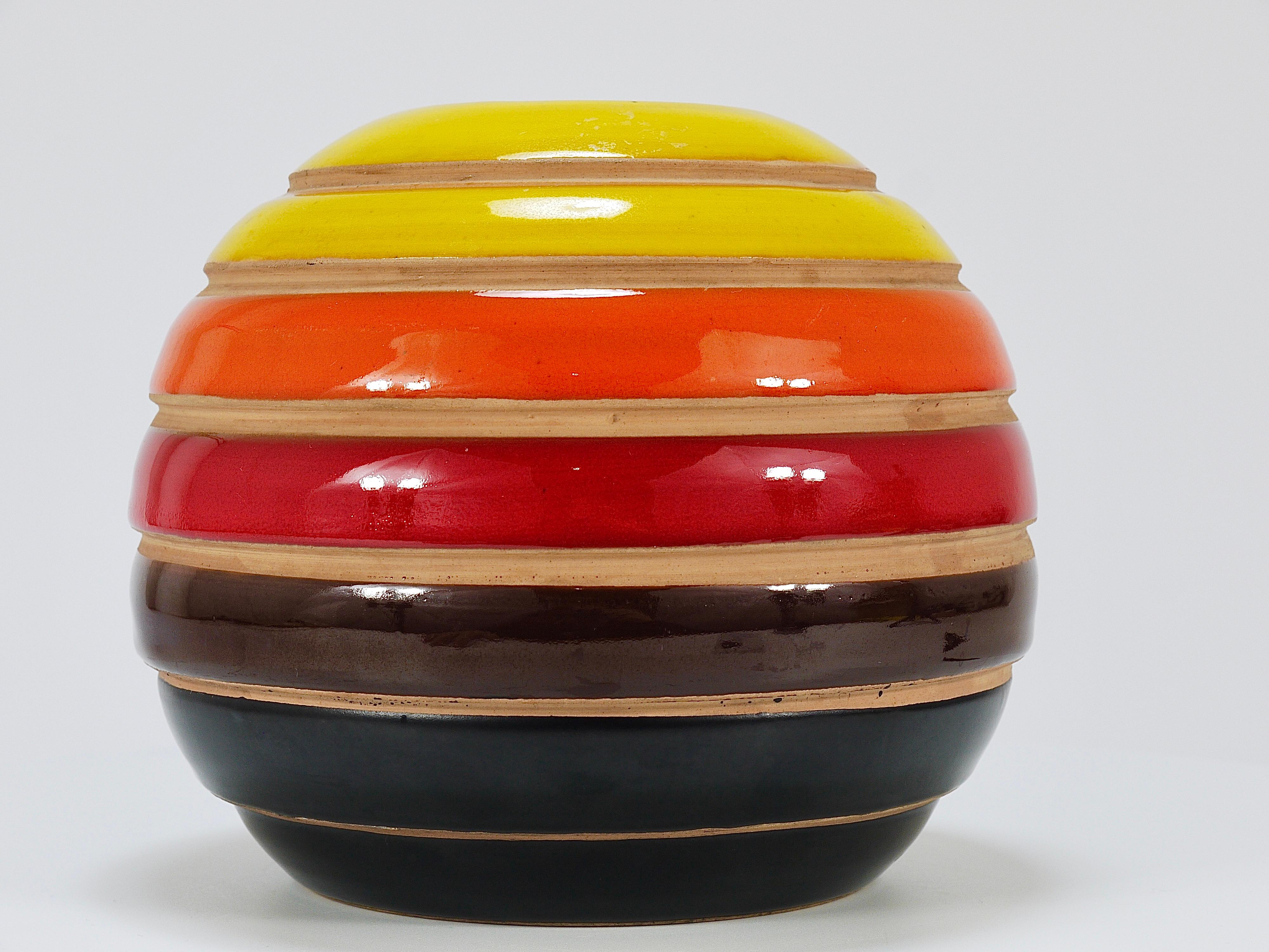 Gestreifte Mid-Century-Kugelvase aus Keramik von Aldo Londi Bitossi, Italien, 1960er Jahre im Angebot 8