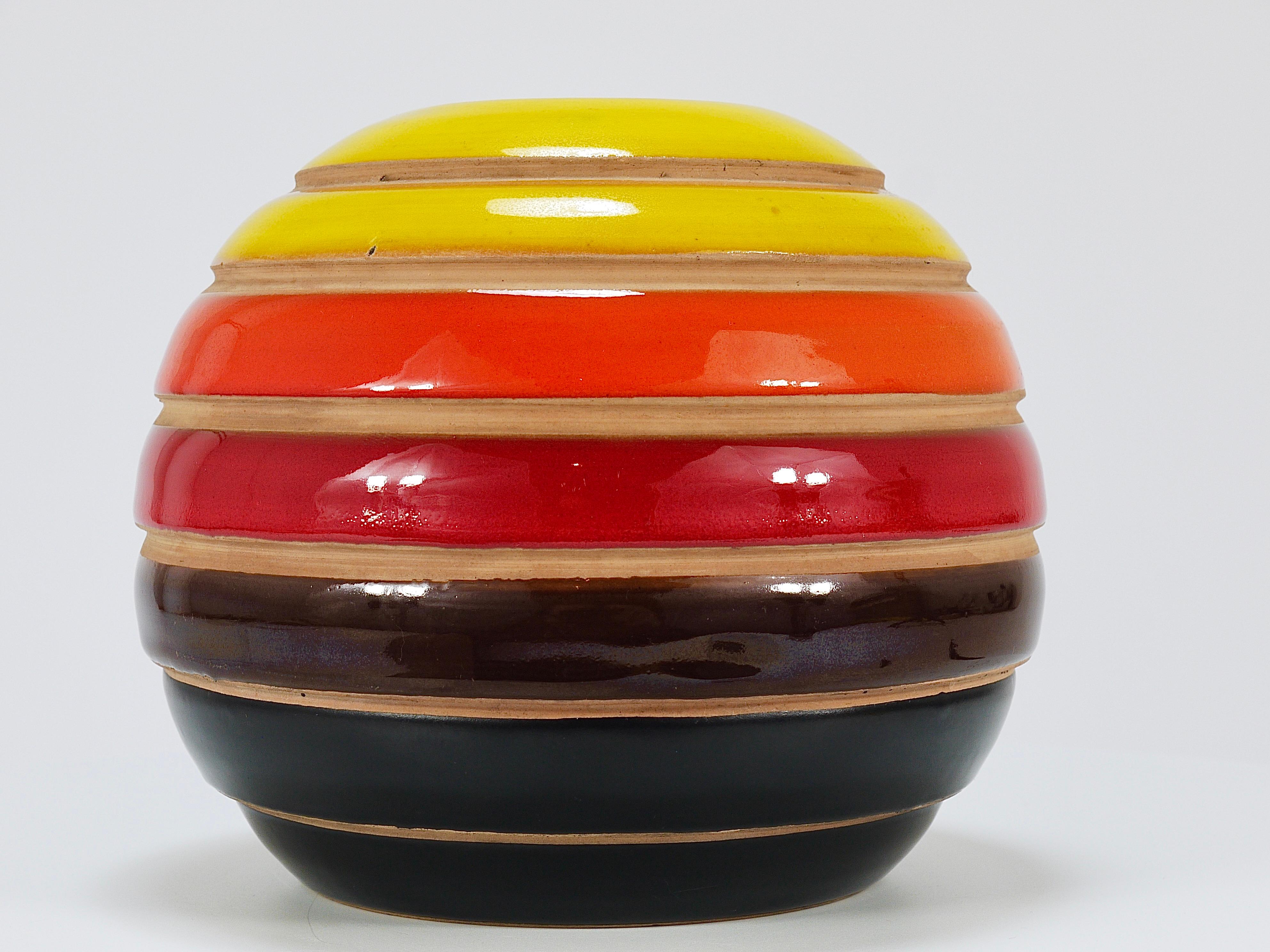 Gestreifte Mid-Century-Kugelvase aus Keramik von Aldo Londi Bitossi, Italien, 1960er Jahre im Angebot 9