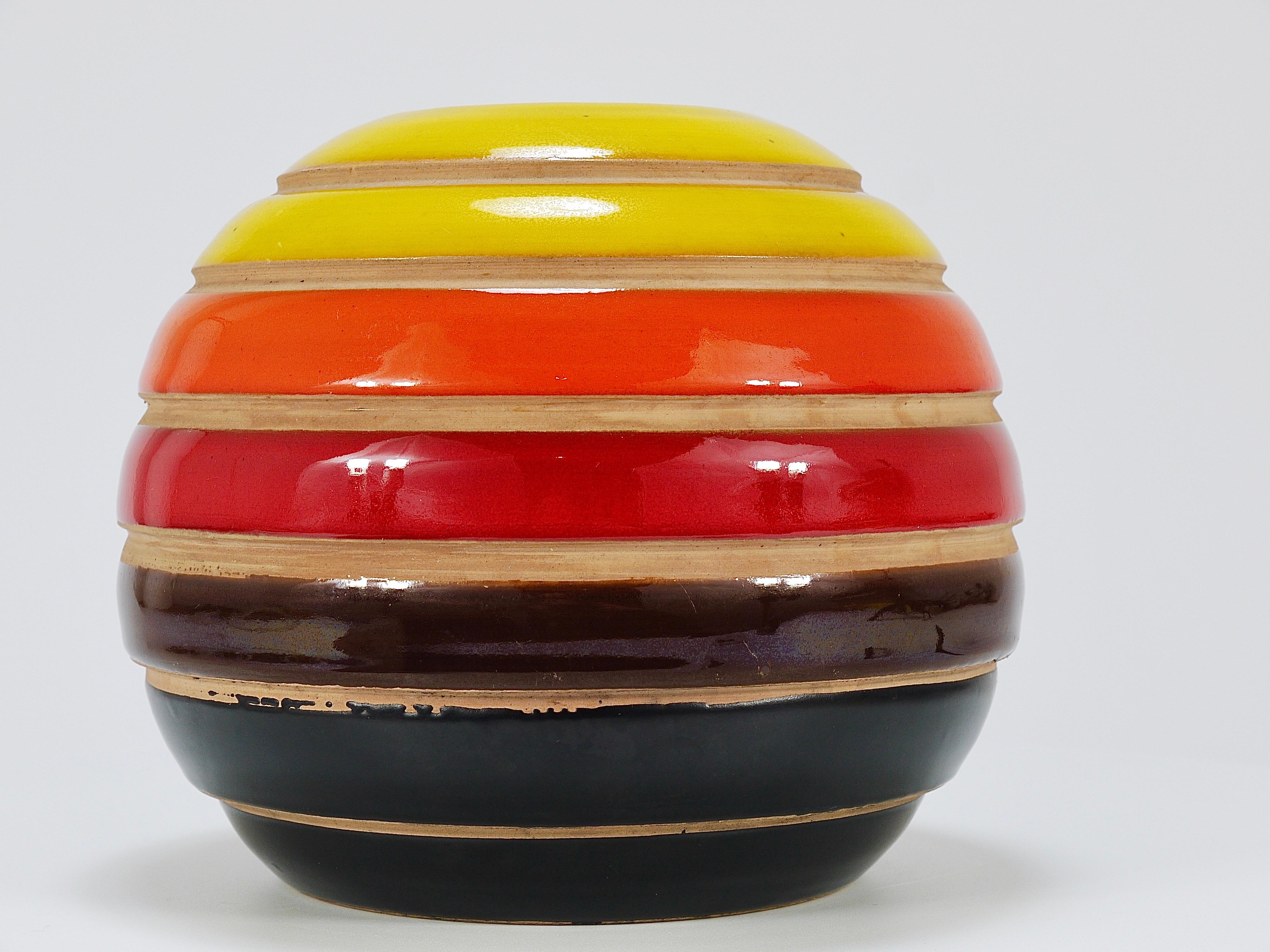 Gestreifte Mid-Century-Kugelvase aus Keramik von Aldo Londi Bitossi, Italien, 1960er Jahre im Angebot 10