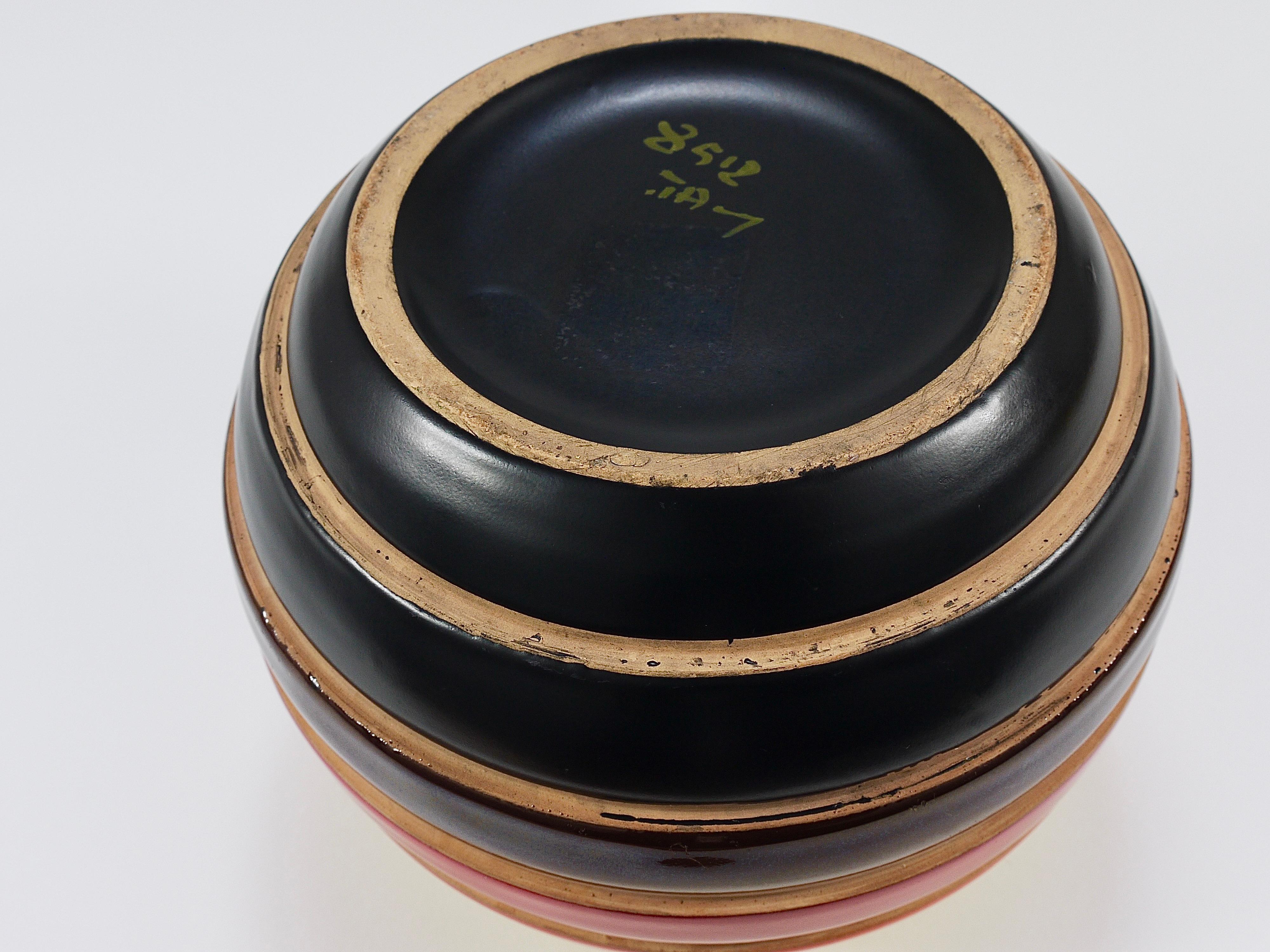 Gestreifte Mid-Century-Kugelvase aus Keramik von Aldo Londi Bitossi, Italien, 1960er Jahre im Angebot 1