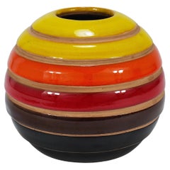 Vase boule en céramique rayé mi-siècle Aldo Londi Bitossi, Italie, années 1960