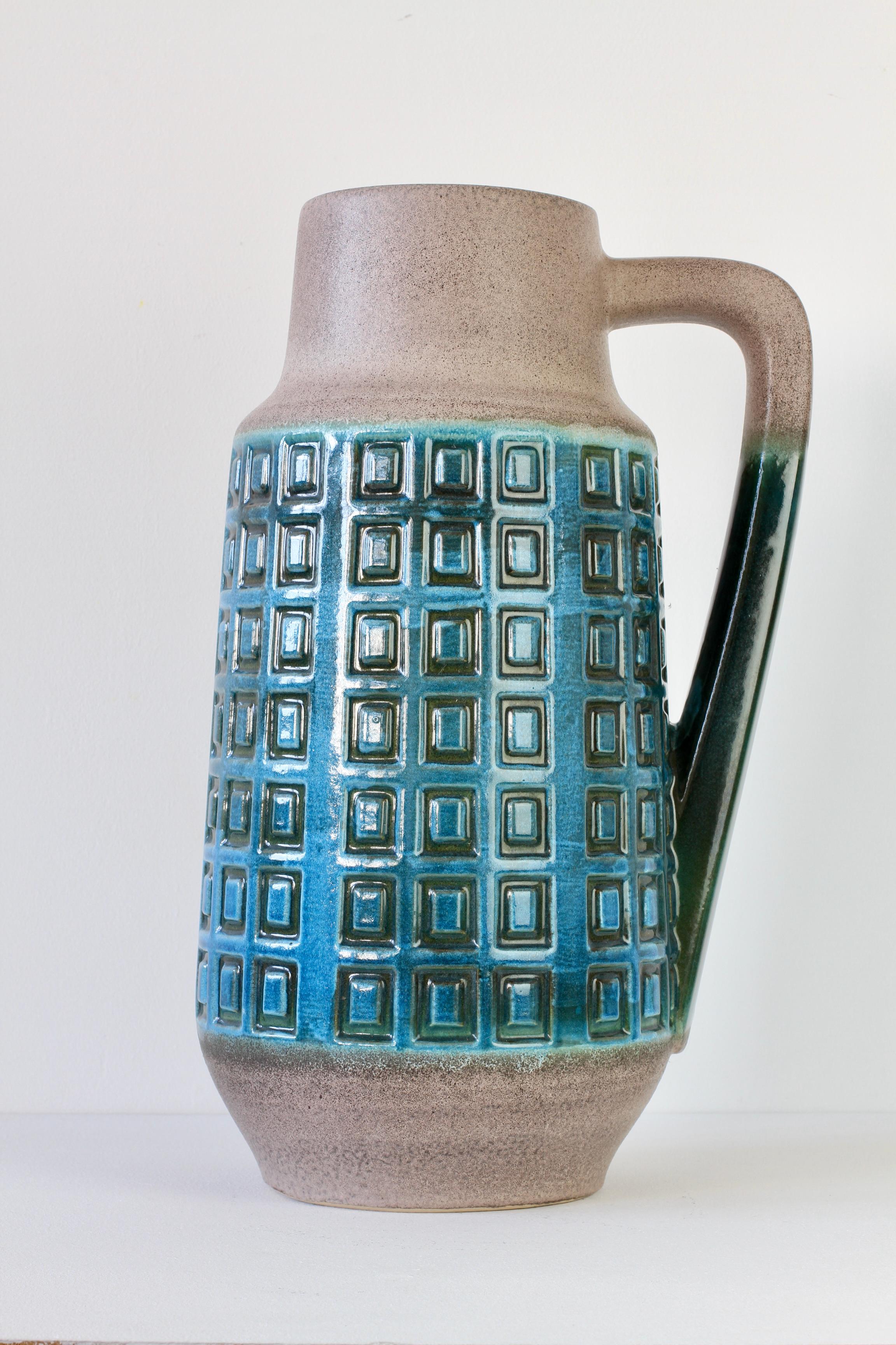 Bitossi Style 1970s Blue West German Pottery Mid-Century Floor Vase by Scheurich For Sale 4