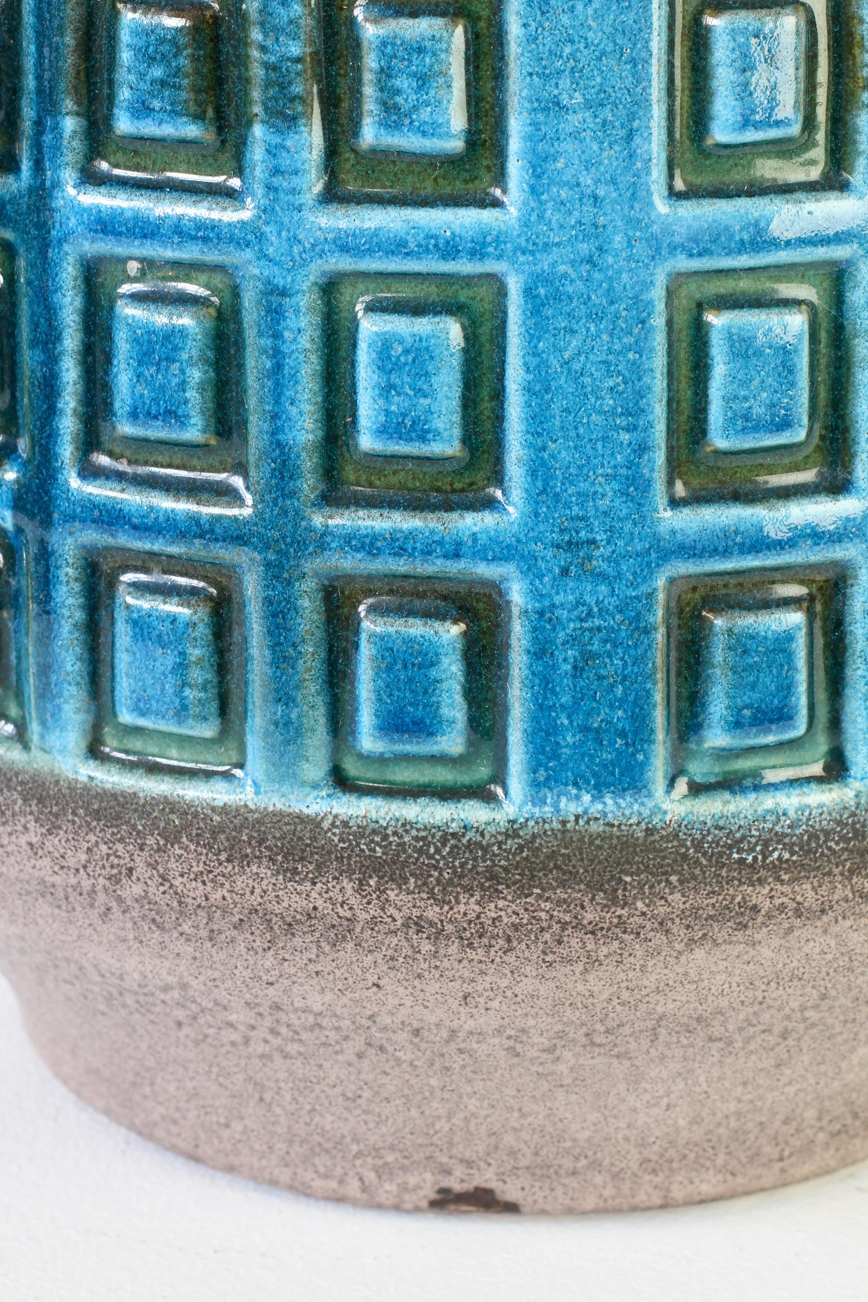 Vase de sol en poterie d'Allemagne de l'Ouest bleue du milieu du siècle de style Bitossi des années 1970 par Scheurich en vente 10