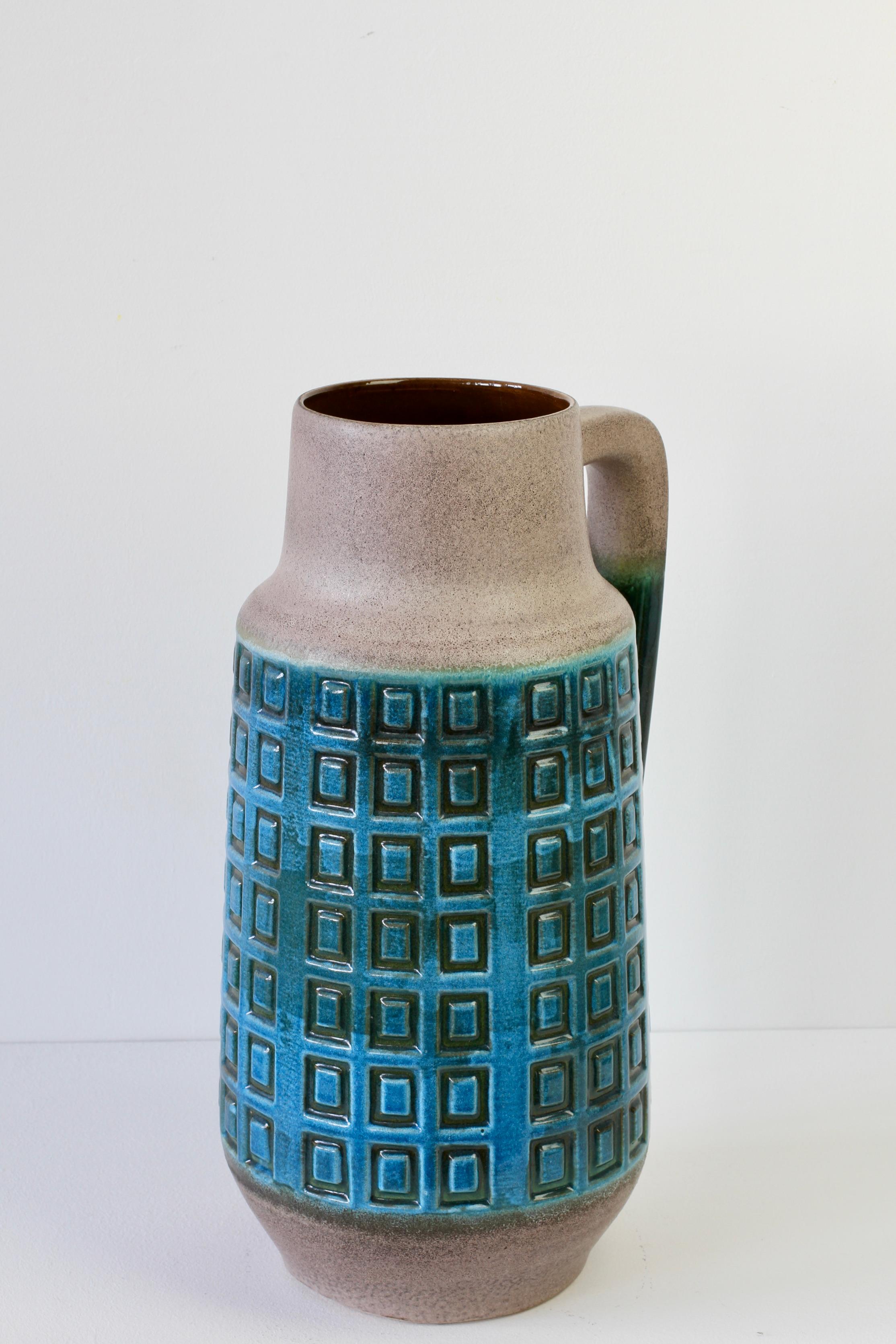 Mid-Century Modern Vase de sol en poterie d'Allemagne de l'Ouest bleue du milieu du siècle de style Bitossi des années 1970 par Scheurich en vente