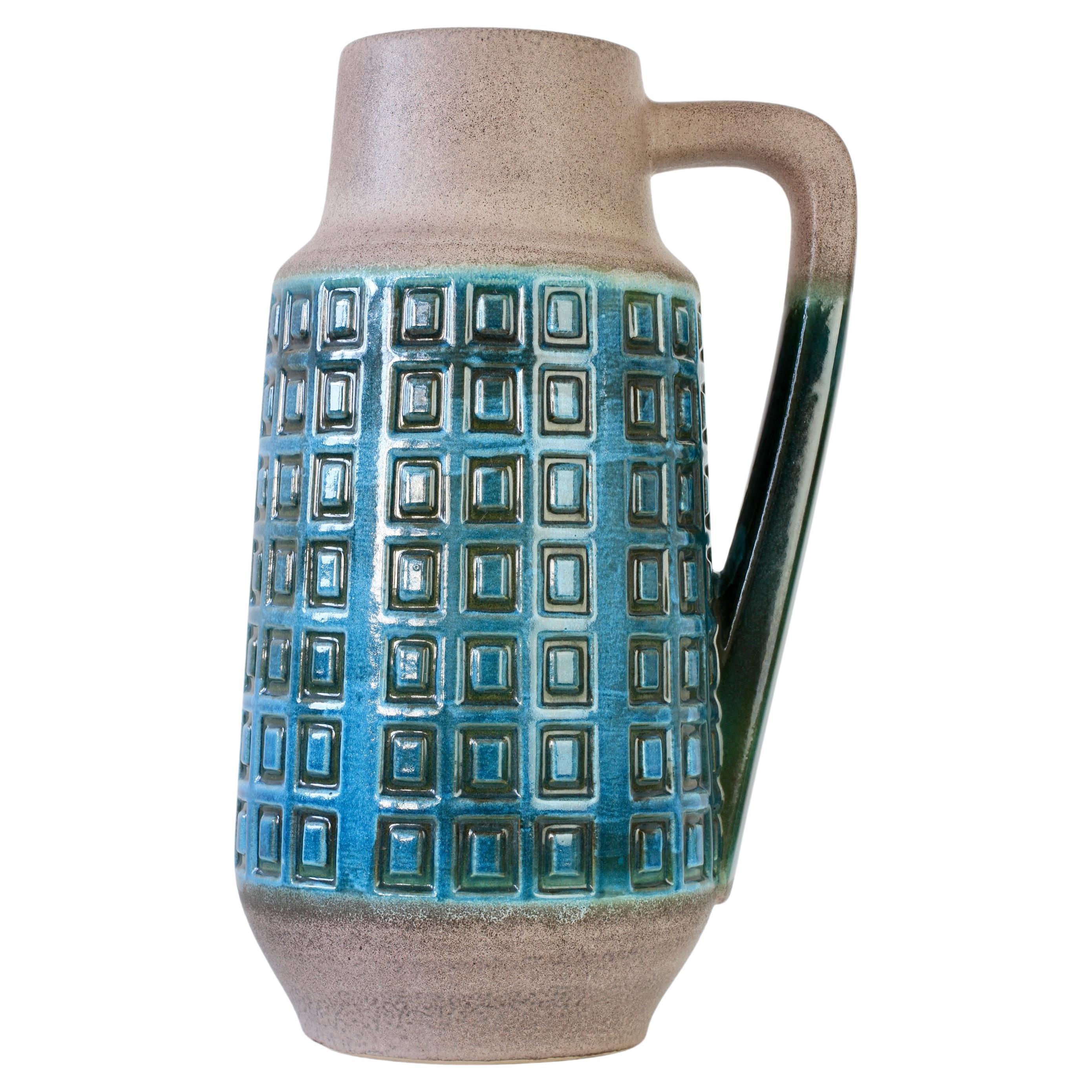 Vase de sol en poterie d'Allemagne de l'Ouest bleue du milieu du siècle de style Bitossi des années 1970 par Scheurich en vente