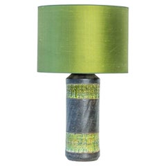 Grüne Keramiklampe im Bitossi-Stil, Lampenschirm aus grüner Seide von R. Houben