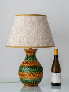 Tischlampe aus Keramik im Bitossi-Stil, grüner Ocker, Erdtöne, 1960er–70er Jahre, neuer Lampenschirm