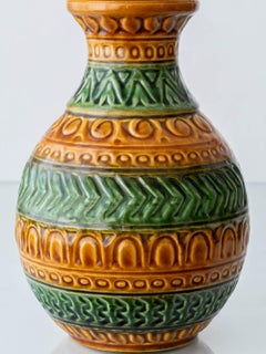 Vintage Mid-Century Bitossi-Style Ceramic Table Lamp, Green and Ochre, 1960-70s
