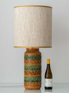 Tischlampe aus Keramik im Bitossi-Stil, ockergrün, Erdtöne, neuer Lampenschirm