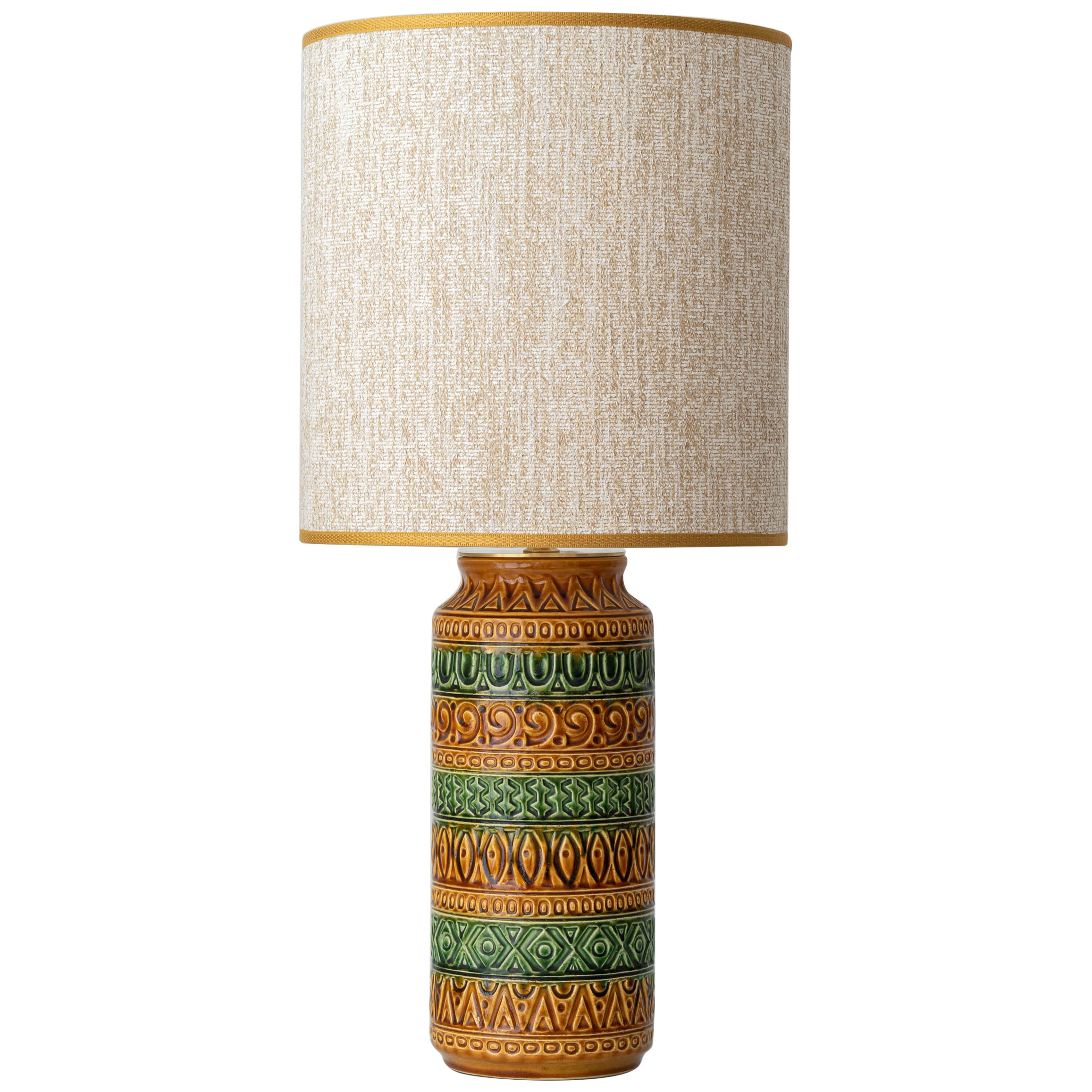 Mid-Century Ceramic Table Lamp, Bitossi Style, Ochre Green Glaze, 1960s For Sale