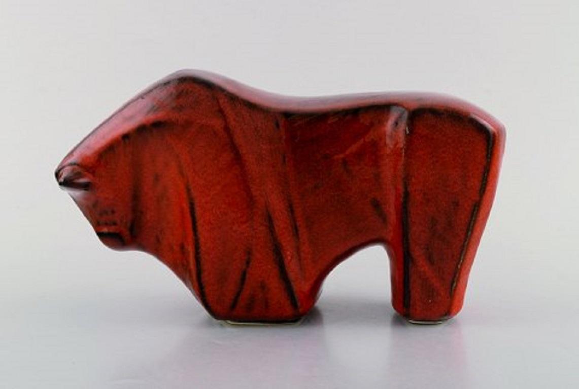 Modern Bitossi Style, Red Bull in Glazed Ceramics, 1960s