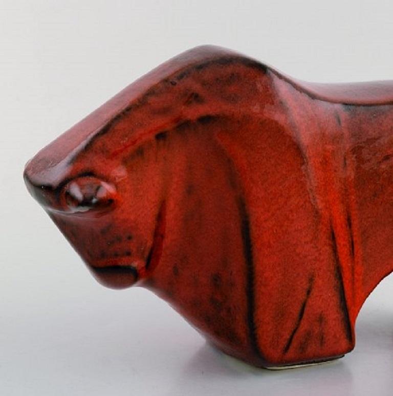 Italian Bitossi Style, Red Bull in Glazed Ceramics, 1960s