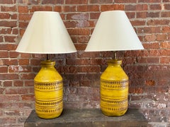 Bitossi Style Yellow Plaster Cast Table Lamps, A Pair