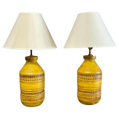 Bitossi Style Yellow Plaster Cast Table Lamps, A Pair