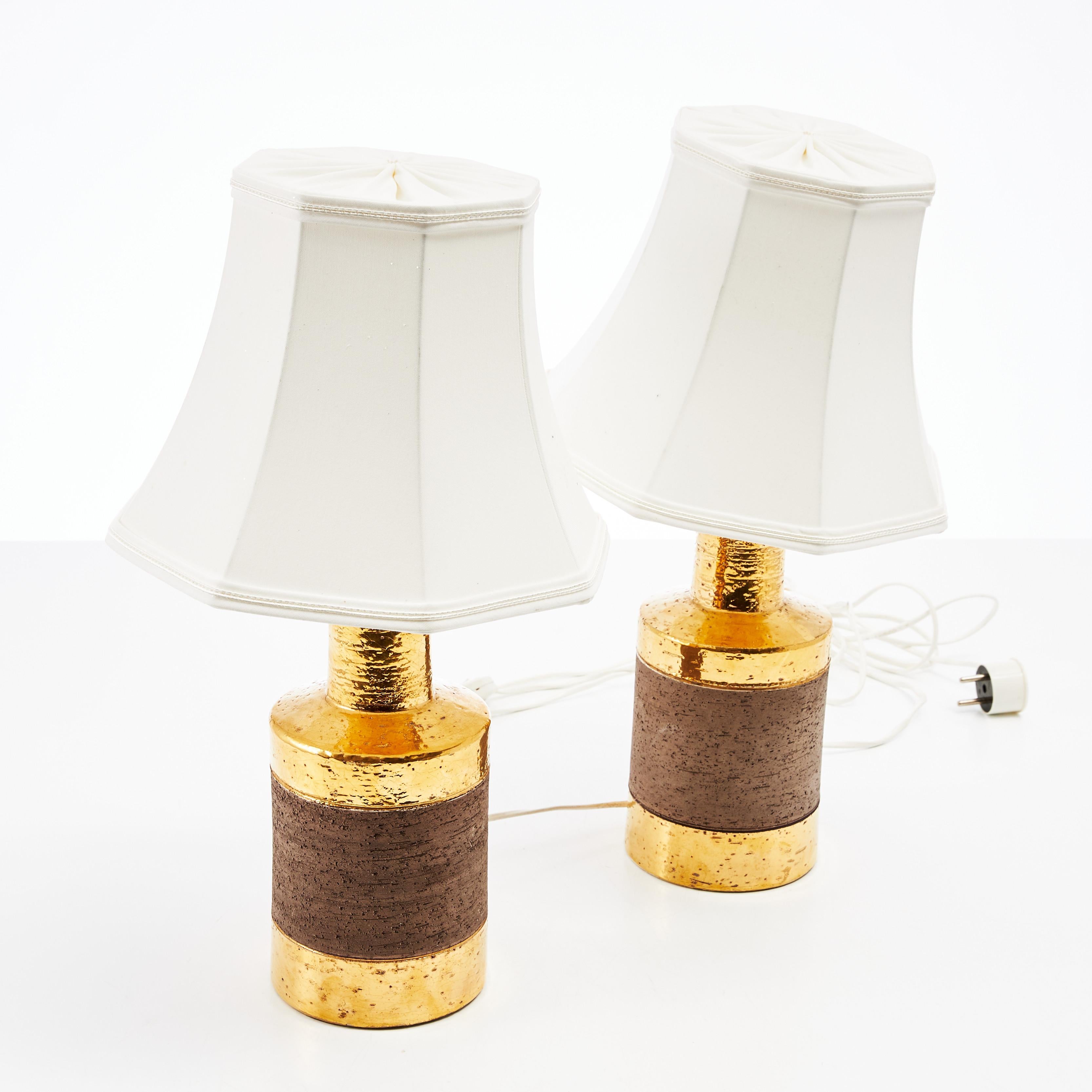 italien Paire de lampes de table Bitossi en céramique dorée, Italie, 1970 en vente
