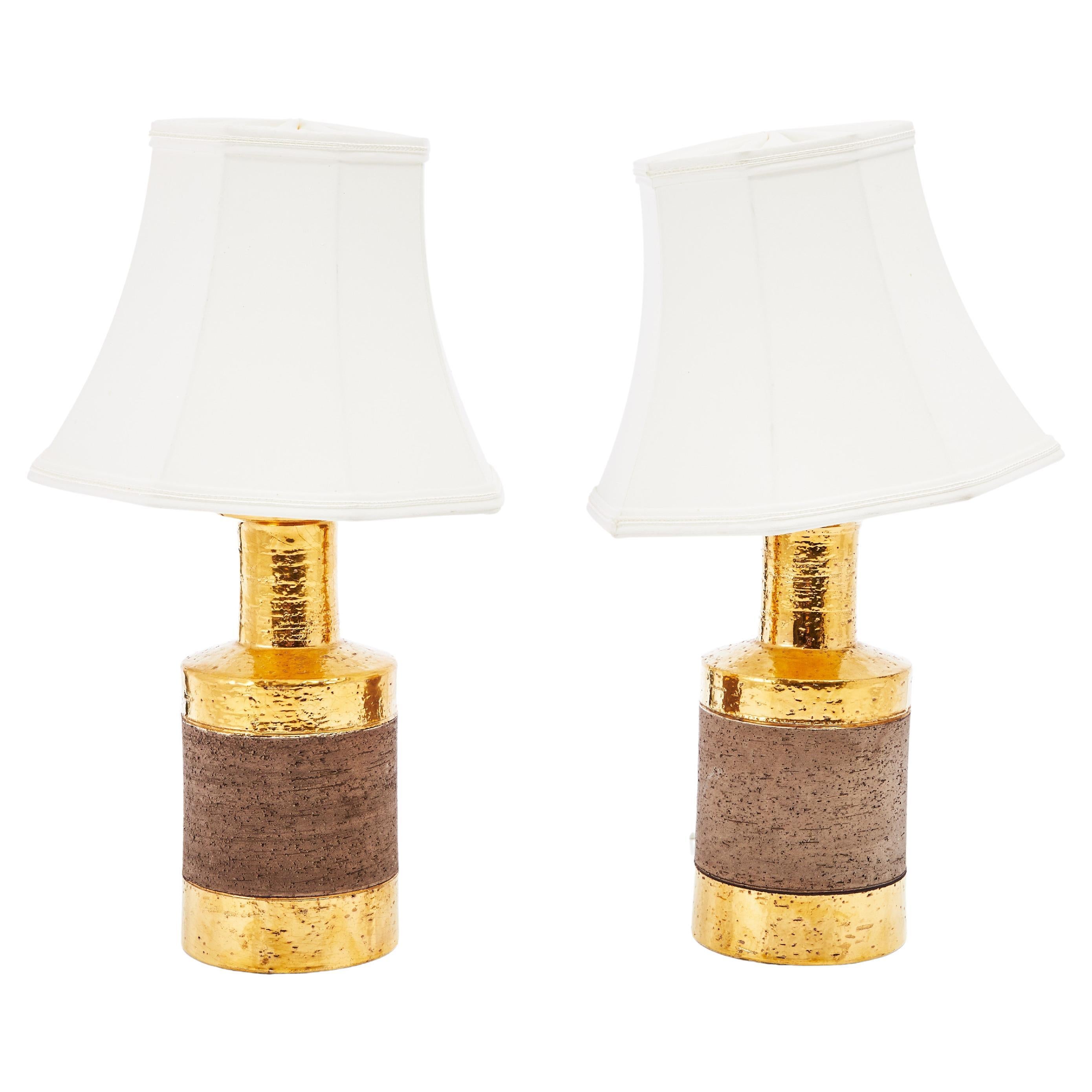 Bitossi table lamp a pair gold ceramic Italy 1970 For Sale