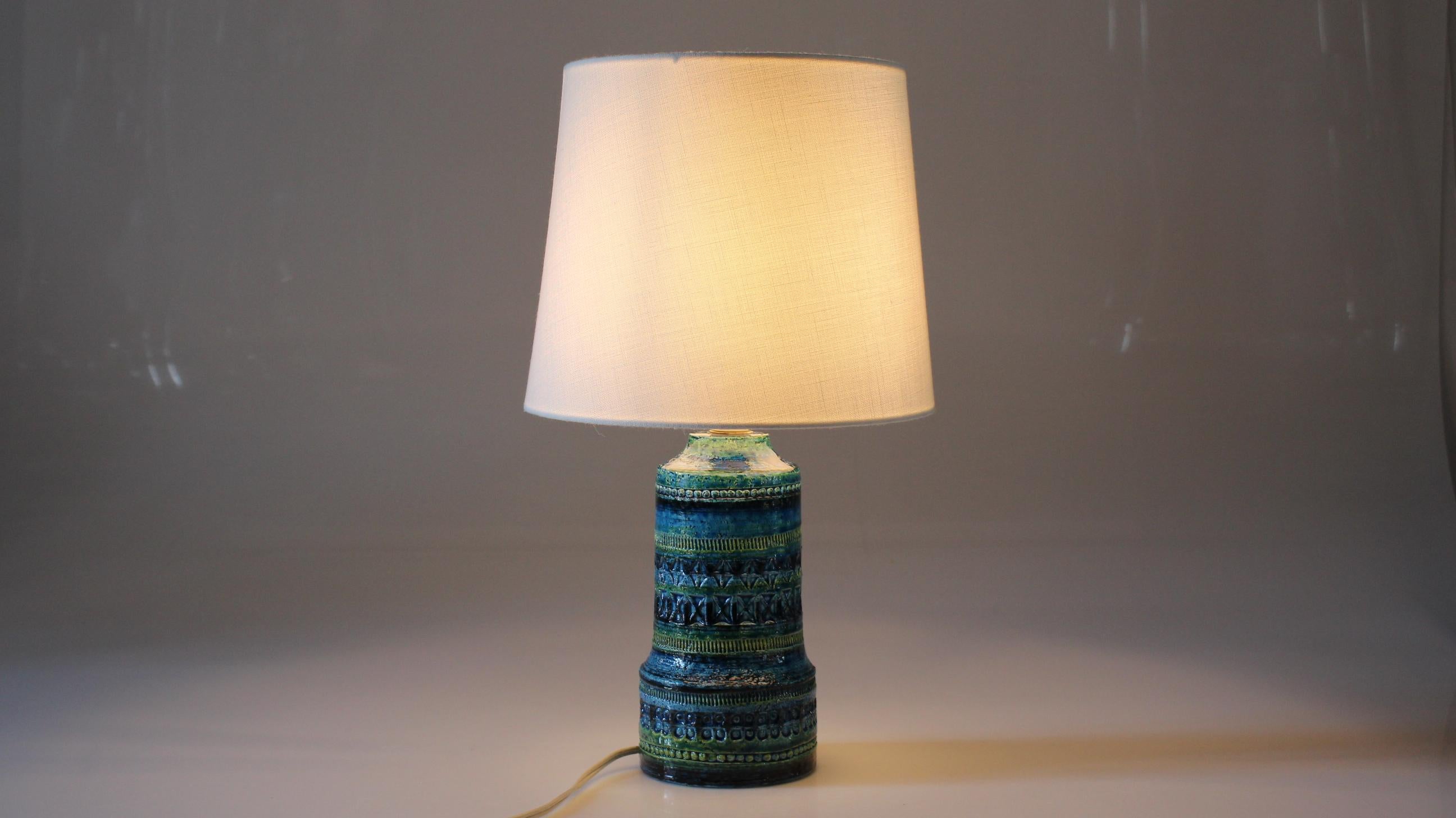 Bitossi Table Lamp with Blue and Green Glace + New Shade, Italian Modern 1960s For Sale 4