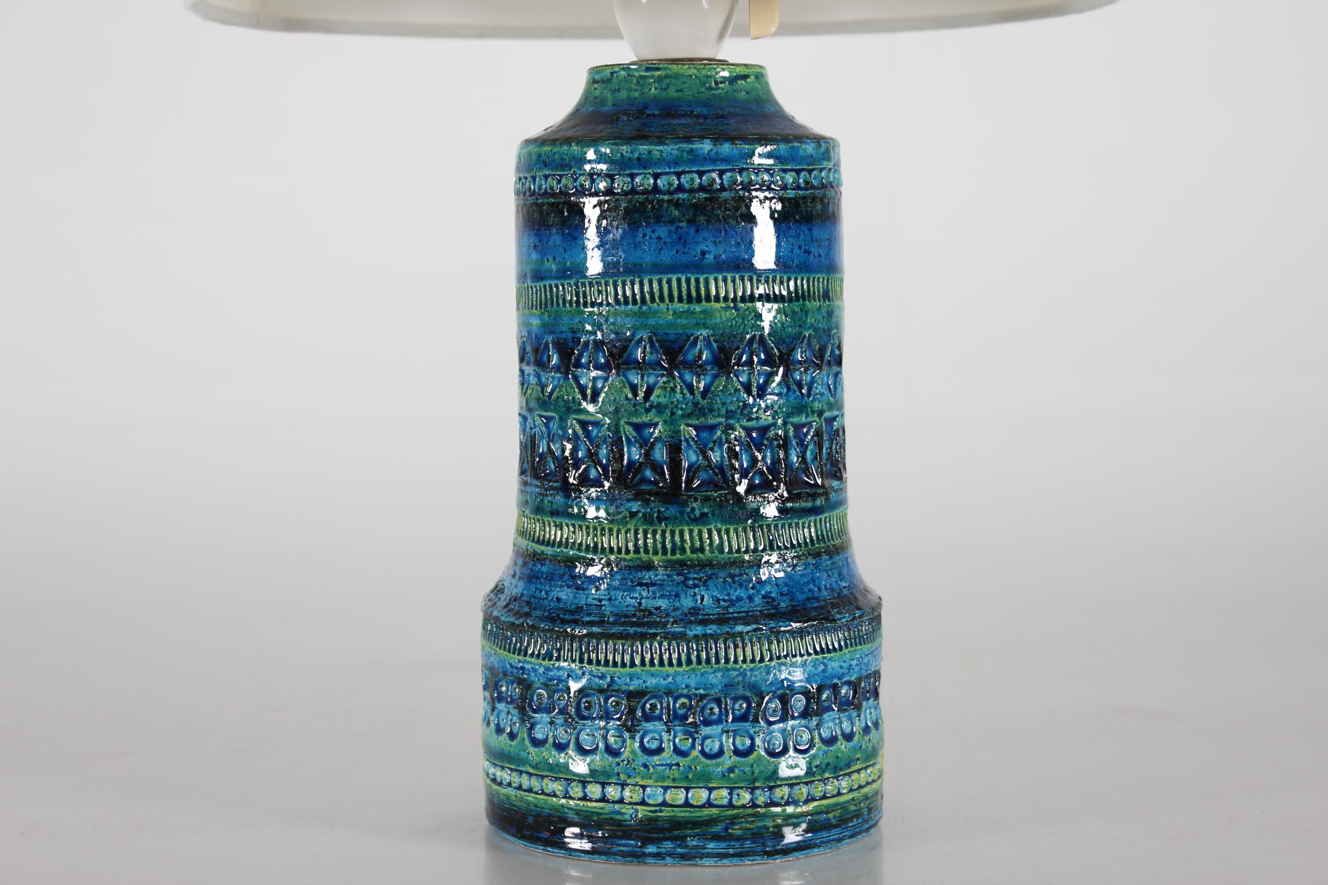 Mid-Century Modern Bitossi Table Lamp with Blue and Green Glace + New Shade, Italian Modern 1960s For Sale