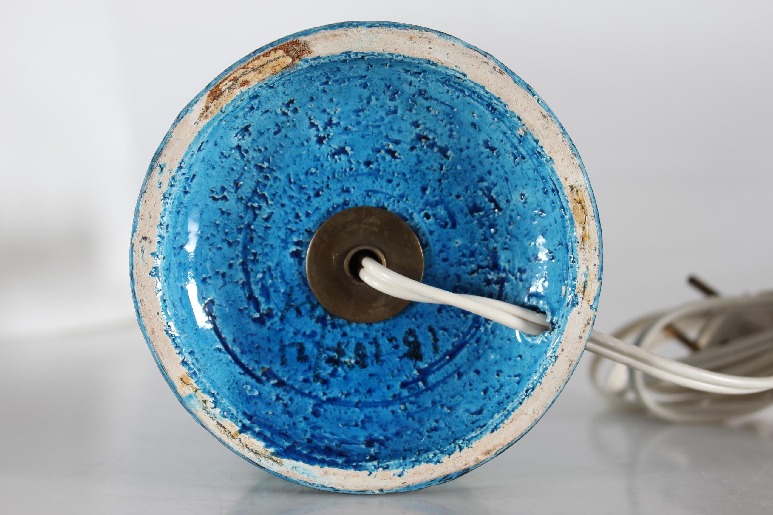 Mid-20th Century Bitossi Table Lamp with Blue and Green Glace + New Shade, Italian Modern 1960s For Sale