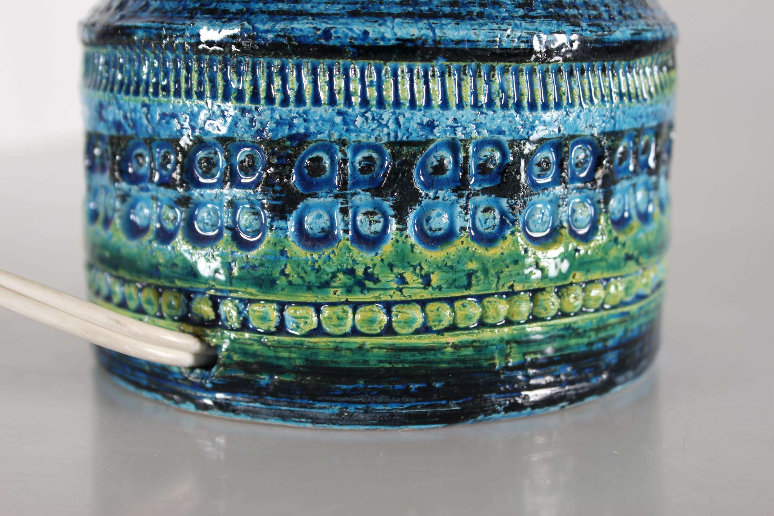 Bitossi Table Lamp with Blue and Green Glace + New Shade, Italian Modern 1960s For Sale 1
