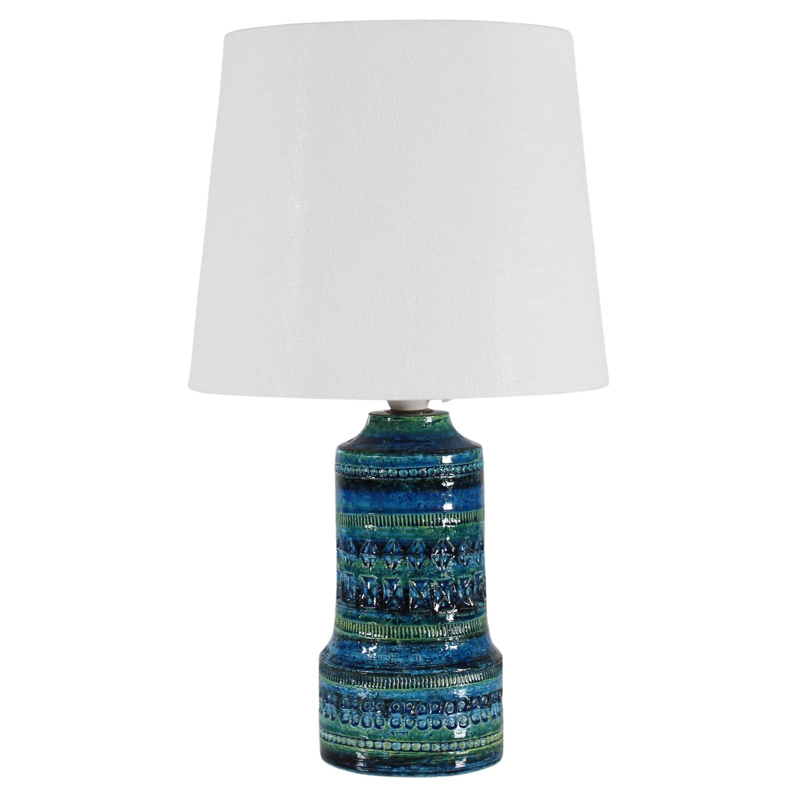 Bitossi Table Lamp with Blue and Green Glace + New Shade, Italian Modern 1960s For Sale