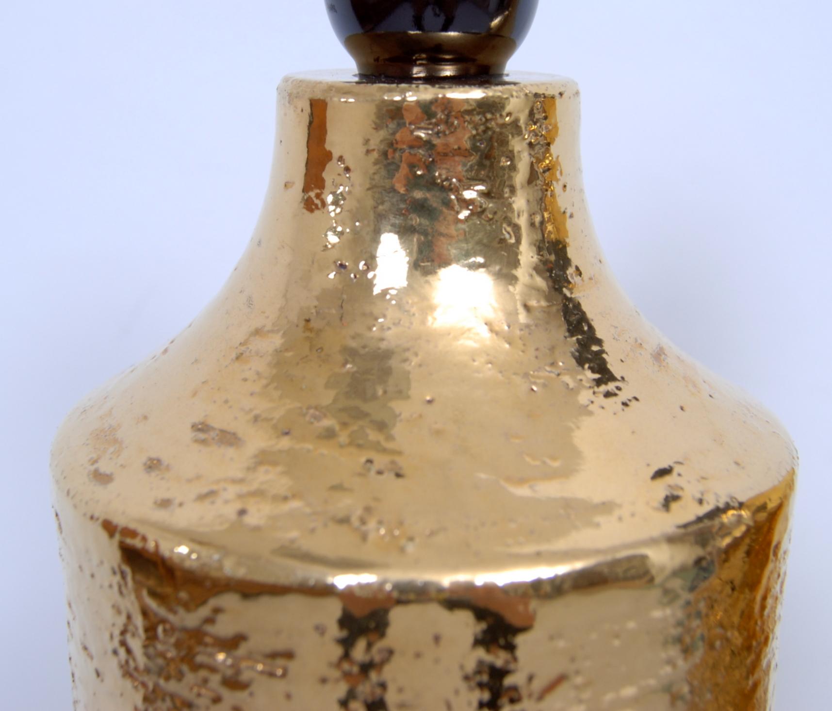 Italian Bitossi Table Lamps, Gold Glazed Ceramic, Signed