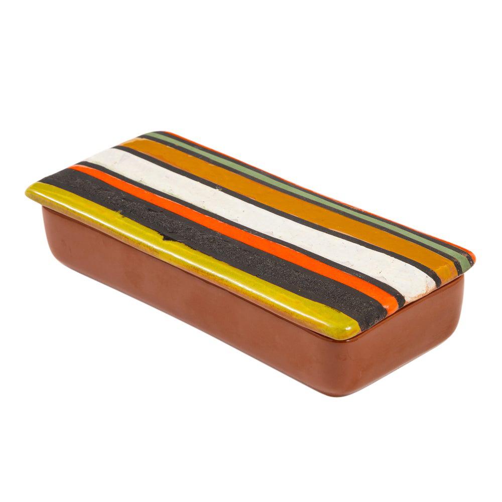 Caja Bitossi, Cerámica, Thailandia, Rayas, Naranja, Blanco, Firmada