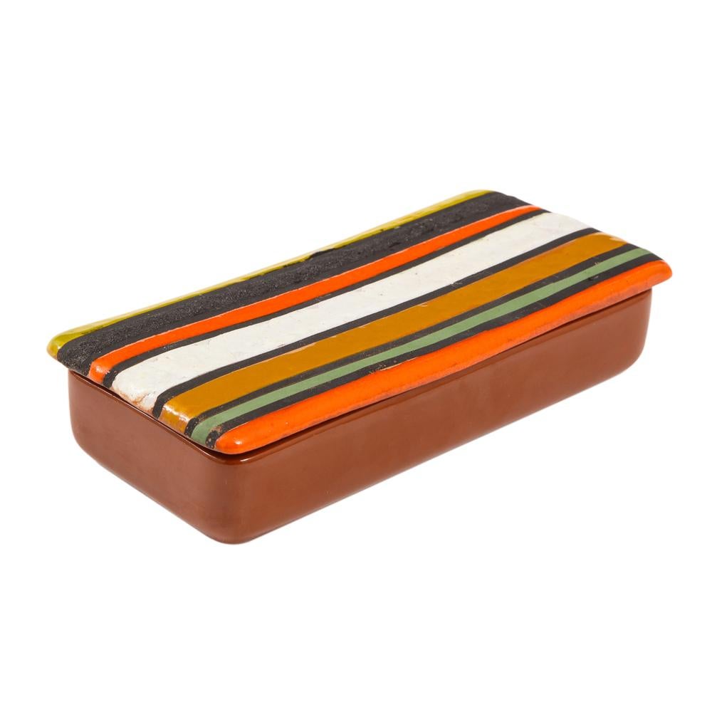 Mid-Century Modern Bitossi Box, Ceramic, Thailandia, Stripes, Orange, White, Signed For Sale