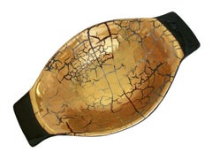 Bitossi, Twin Handled Gold Crackle Glazed Ceramic Bowl, Italy, circa 1950's