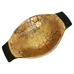 Bitossi, Twin Handled Gold Crackle Glazed Ceramic Bowl, Italy, circa 1950's