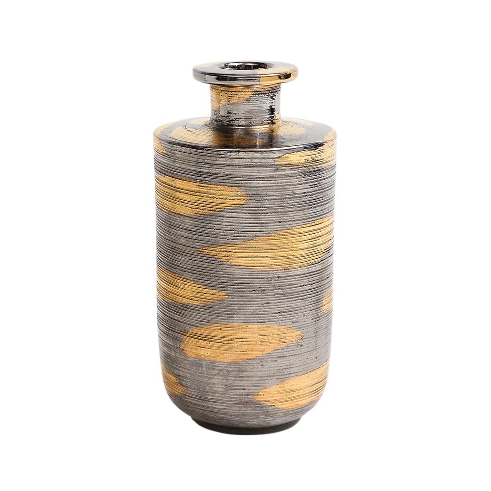 Vase Bitossi, céramique, abstrait, métal brossé, or, platine en vente 2