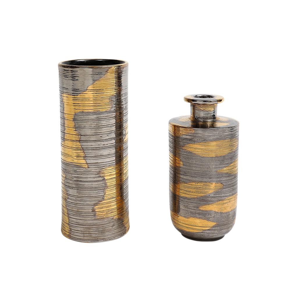 Bitossi-Vase, Keramik, abstrakt, gebürstet Metallic, Gold, Platin im Angebot 6