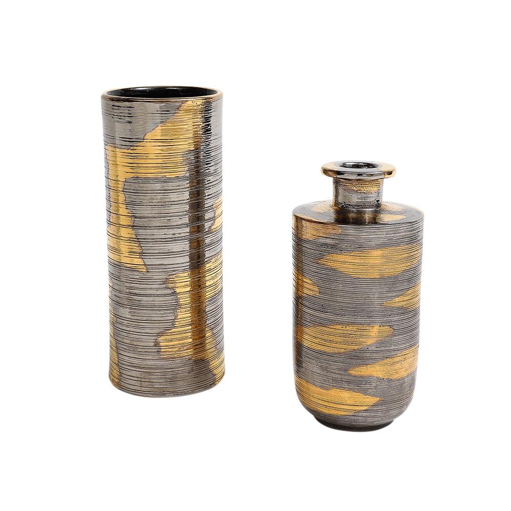 Vase Bitossi, céramique, abstrait, métal brossé, or, platine en vente 6